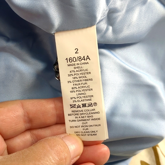 Kate Spade Wild Ones Faux Fur Trim Coat Icy Blue Coat Jacket Size 2 - Picture 4 of 12